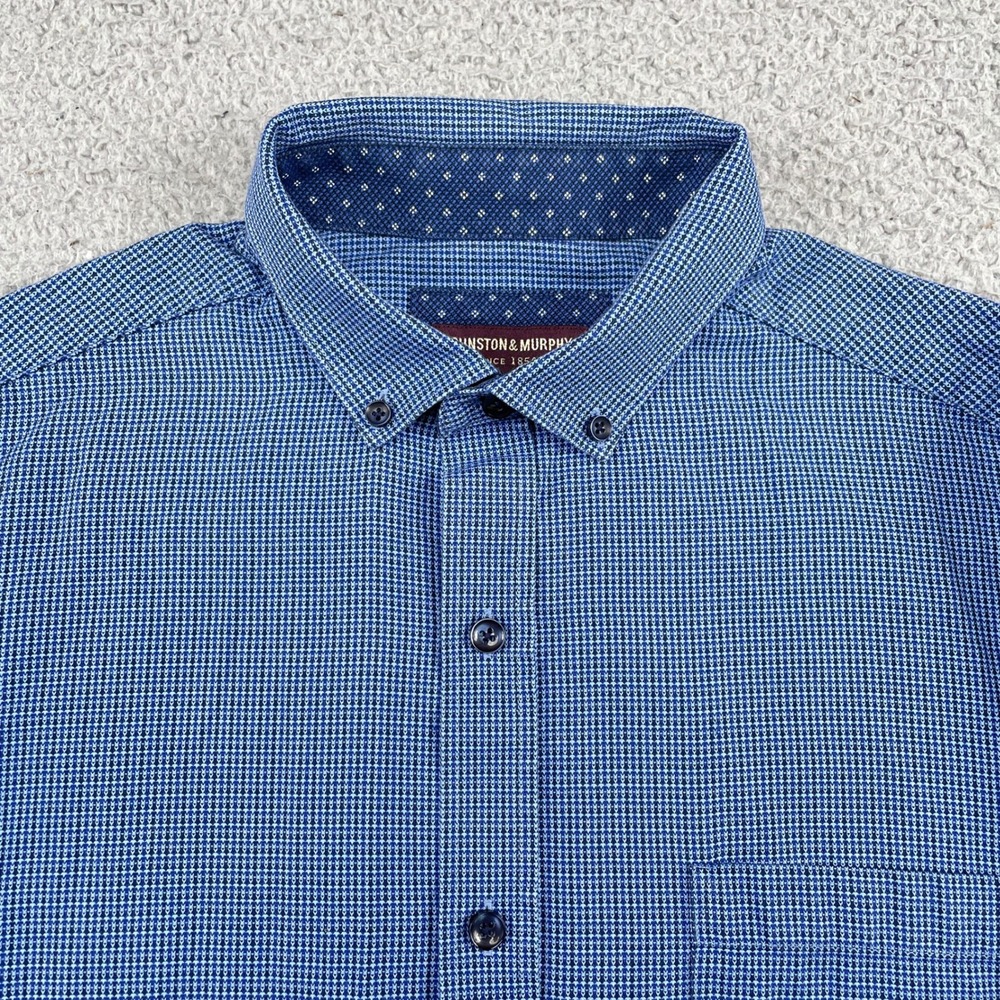 Johnston & Murphy Shirt Mens Large Blue Micro Pattern Button Down Long Sleeve